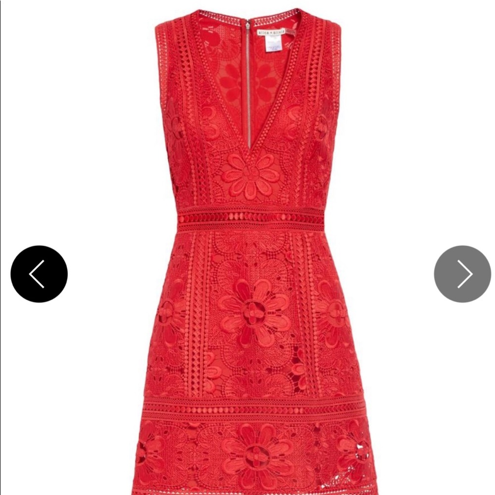 Alice + Olivia red mini lace dress